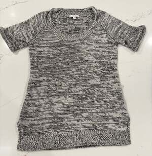 CAbi Women Open Knit Sweater Short Sleeve Black White Size Small